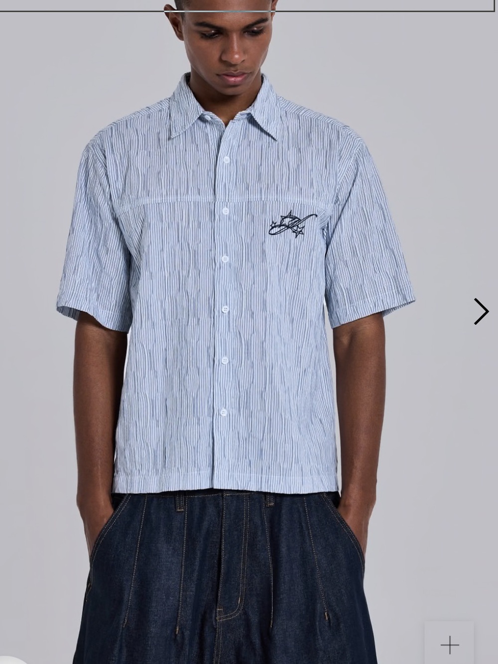 Jaded London Slate Shirt Small NWT Blue Seersucker pinstripe cotton boxy Top